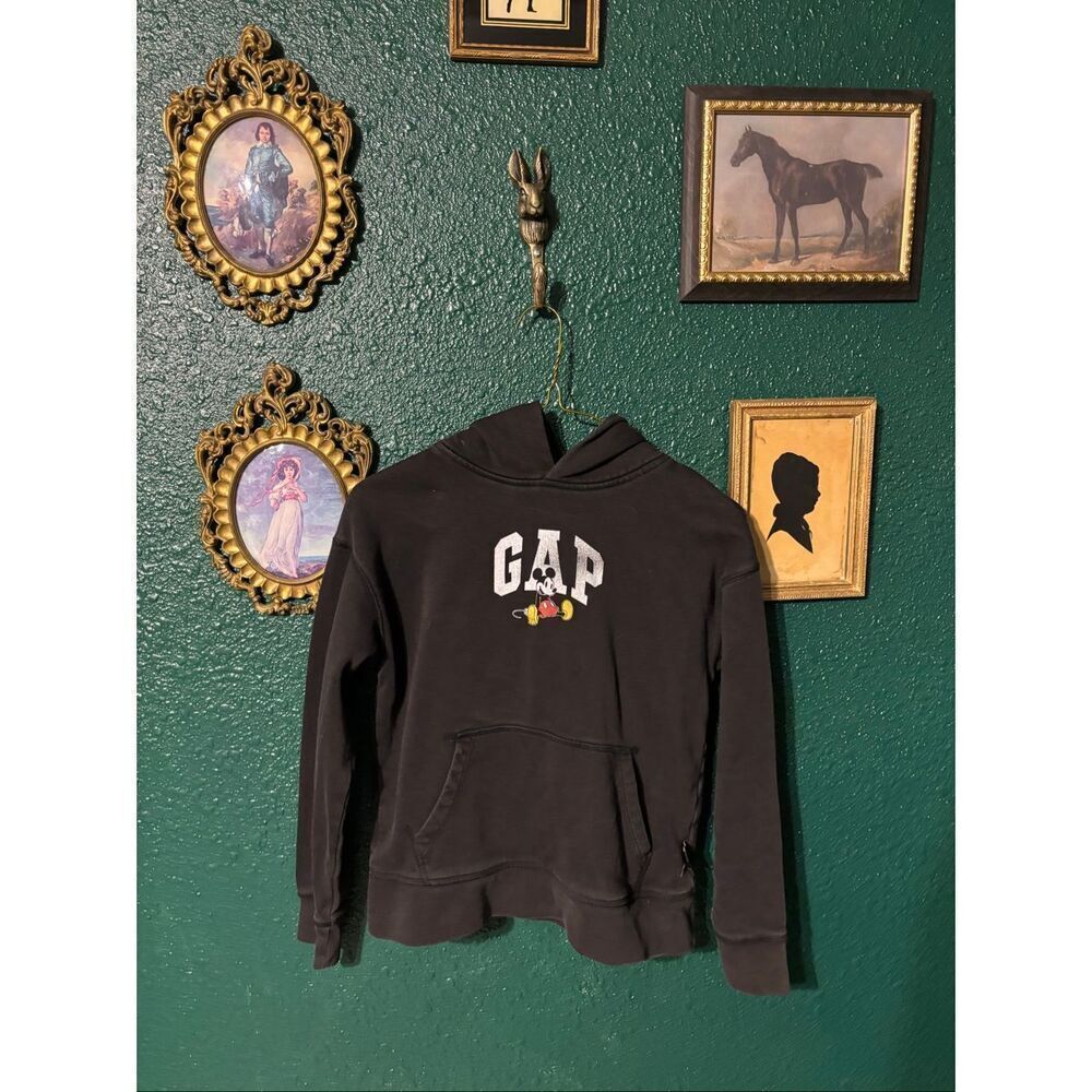 GAP x Disney Mickey Mouse Black Hoodie Fleece Sweater Size Kids Large